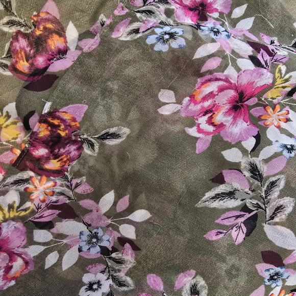 White House Black Market 12P Dress Fairy Floral Velvet Trim Y2K Green Asymmetric - Picture 16 of 16